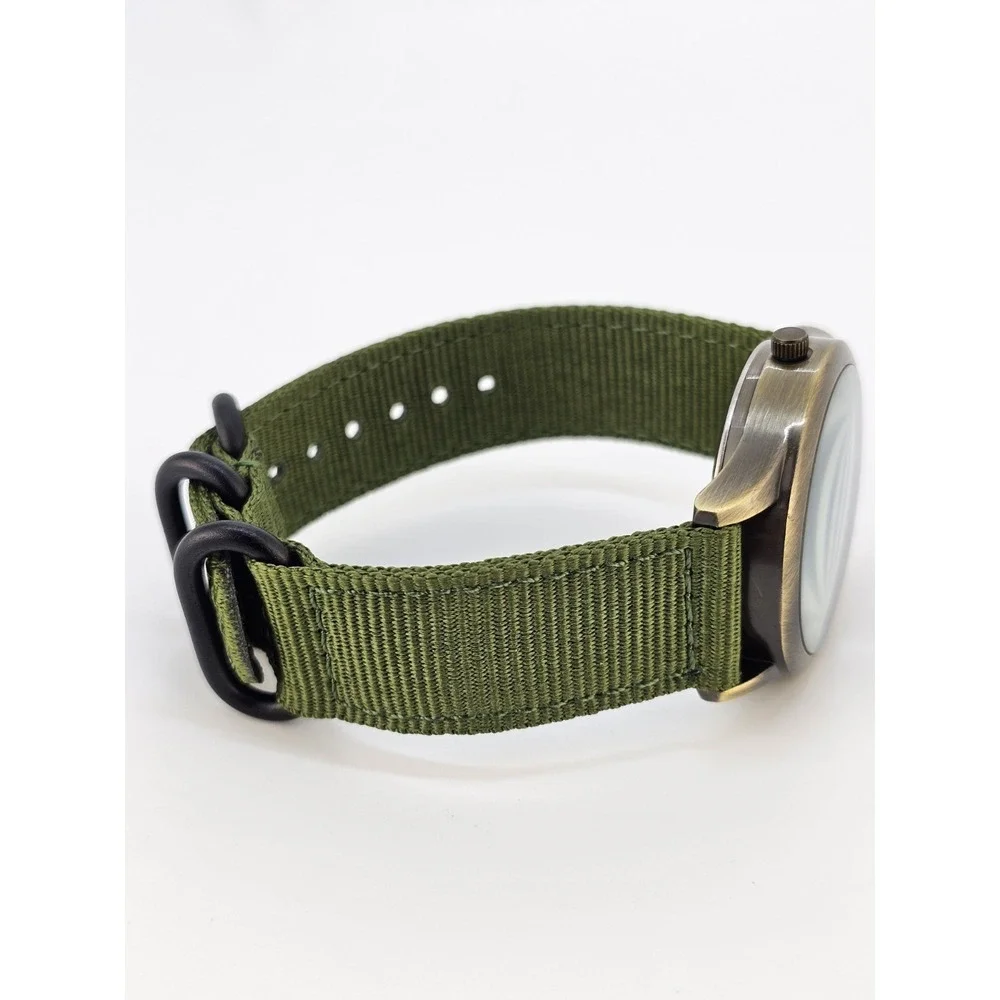 Men's Analog Watch 38MM Bronze Dial New Army Green Canvas Bands New Battery